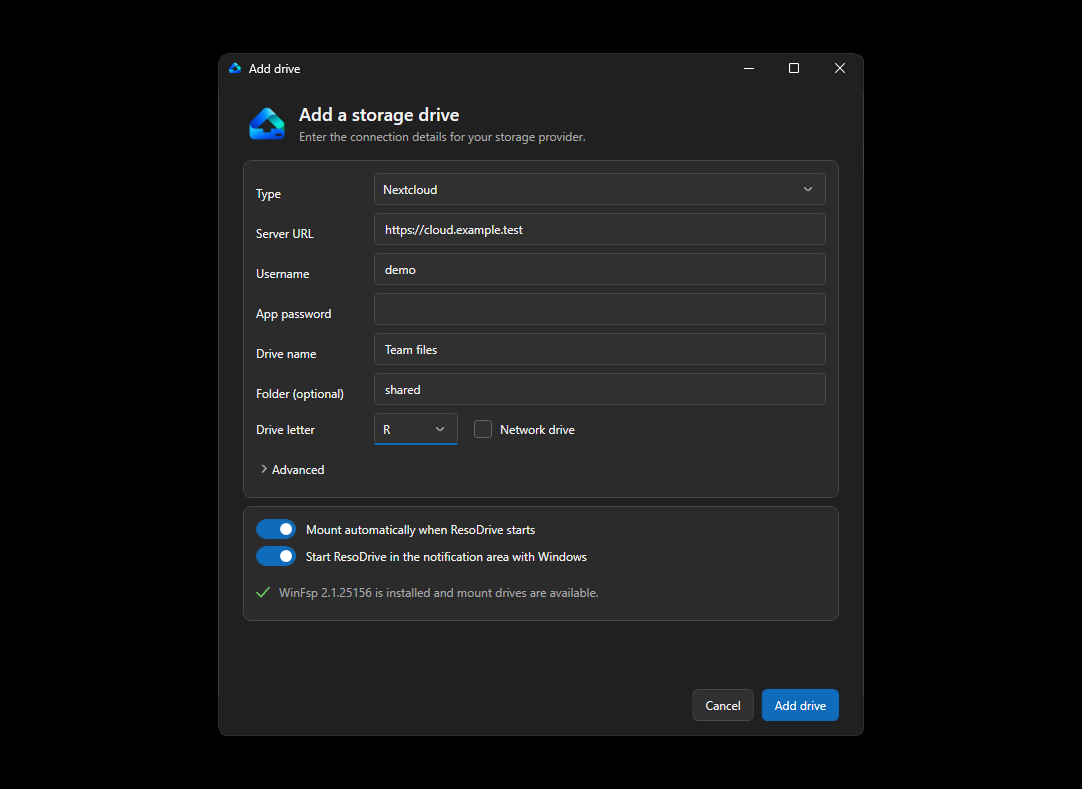 ResoDrive Nextcloud connection setup